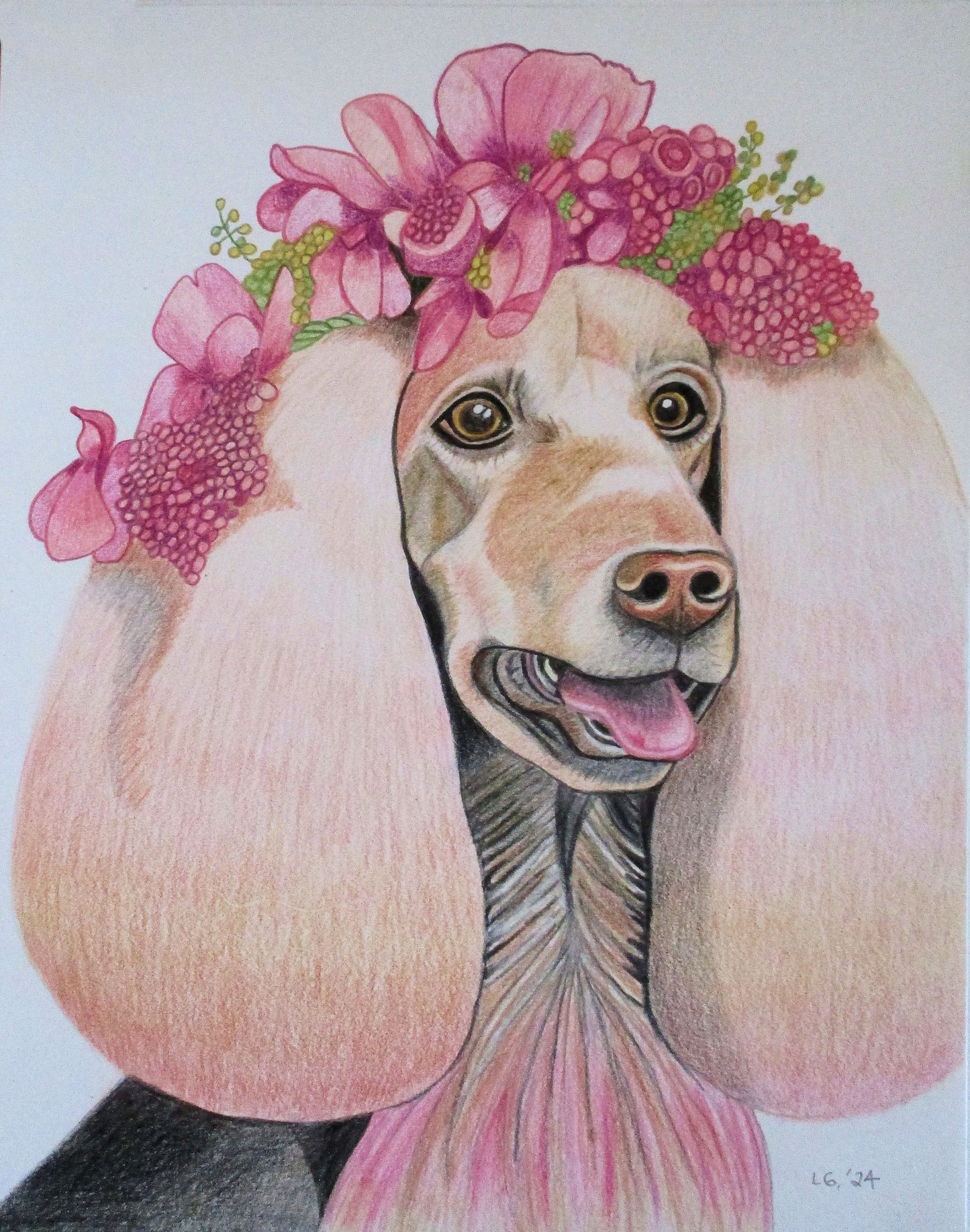Poodle with Pink Flowers