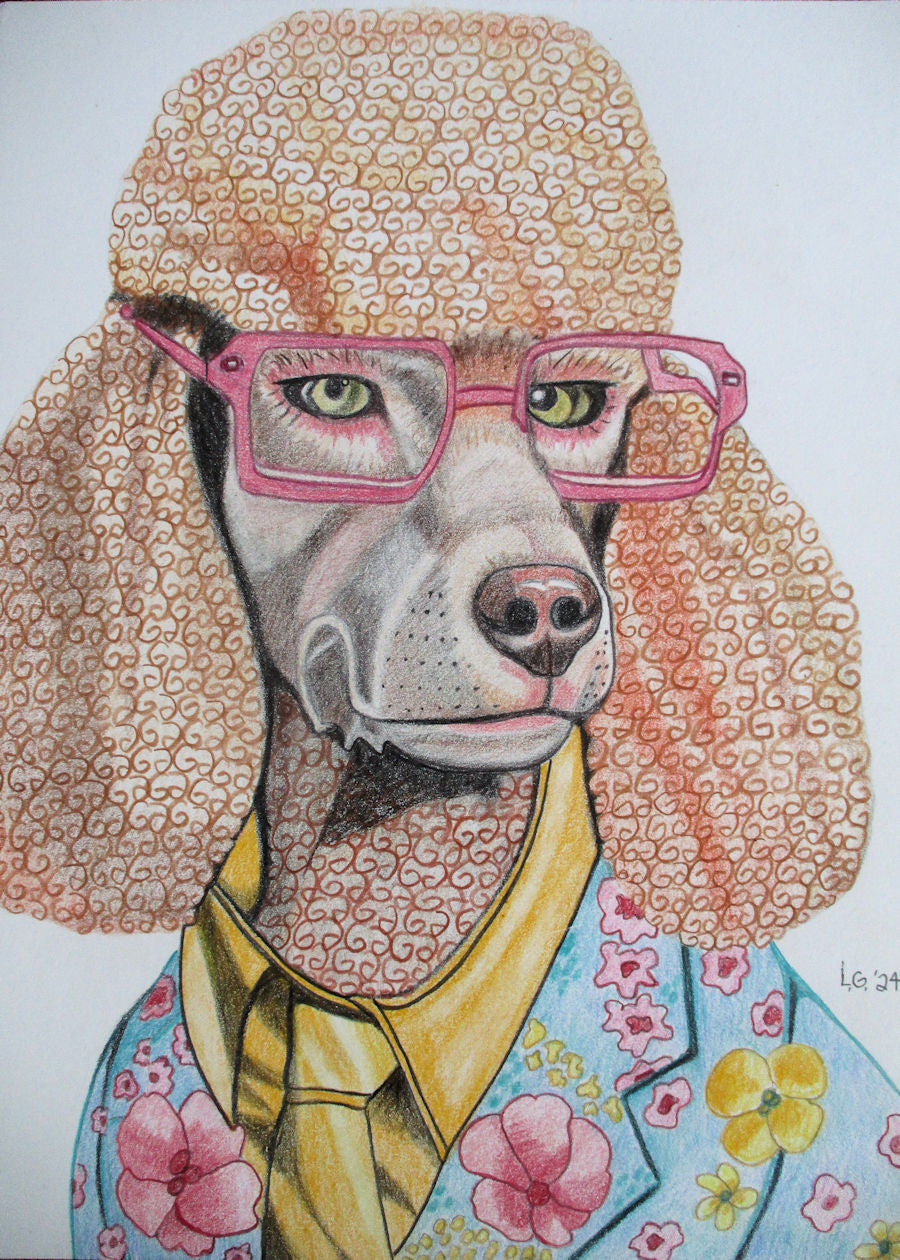 Poodle with Pink Glasses